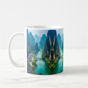 Taza De Café Sips de serenidad: Paisaje del río Karst Mountain