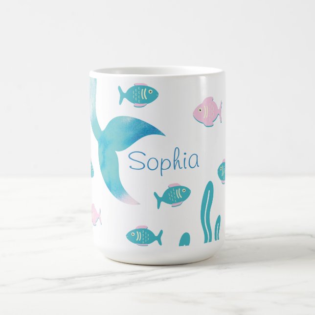 Taza De Café Sirena Bajo el Mar Rosa Azul Pastel  (Centro)