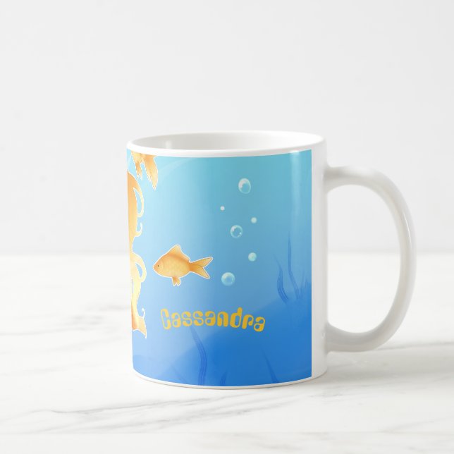 Taza De Café Sirena bonita con el goldfish debajo del agua (Derecha)