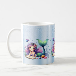 Taza De Café Sirena de Acuarela Vida Marina Bonita Hermosa
