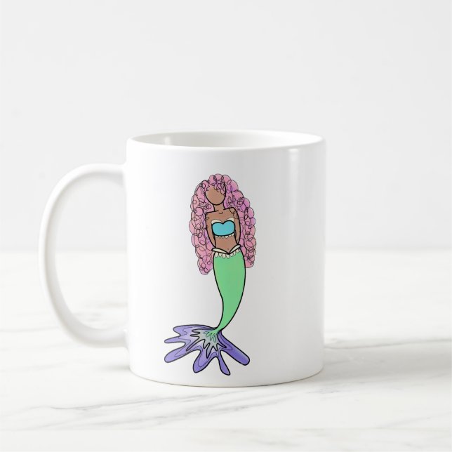 Taza De Café sirena de arco iris rosa azul violeta verde rizo n (Izquierda)