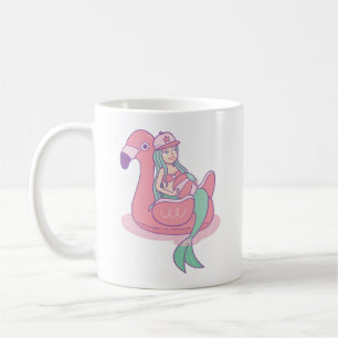Taza De Café Sirena Linda en Flotador de Flamenco Divertido