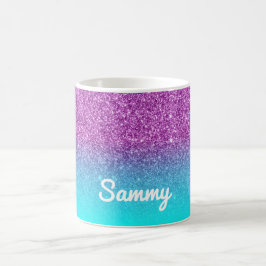 Taza De Café Sirena Morado y Aqua Brillo Falso Ombre