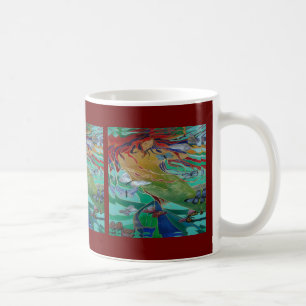 Taza De Café Sirena Nadando con mariposas Fantasía Arte