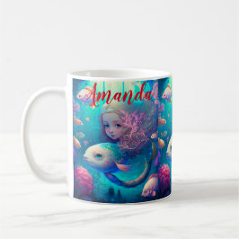Taza De Café Sirena nadando con peces