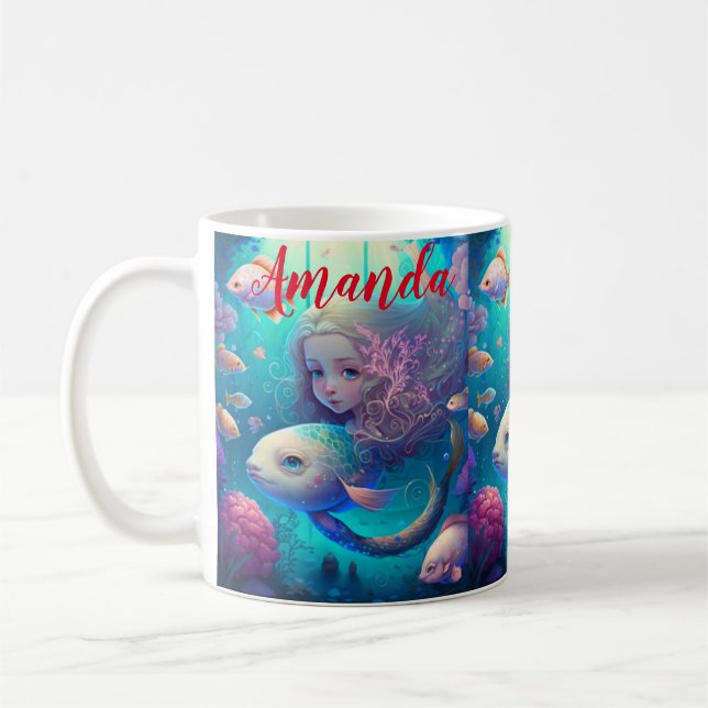 Taza De Café Sirena nadando con peces (Izquierda)