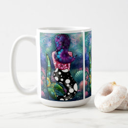 Taza De Café Sirena Náutica Abstracta Caprichosa Caracoles Teal