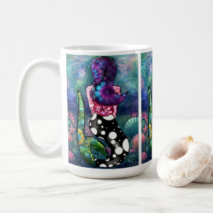 Taza De Café Sirena Náutica Abstracta Caprichosa Caracoles Teal