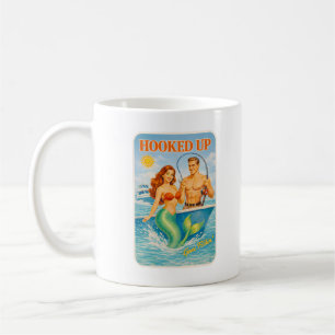 Taza De Café Sirena Pin-Up de Pesca Enganchada Divertida Retro 