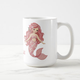 Taza De Café Sirena Rosa Bonita Personalizable
