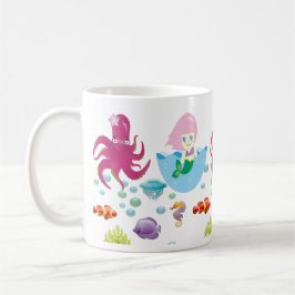 Taza De Café Sirena rosa subacuática y fantasía oceánica octopu
