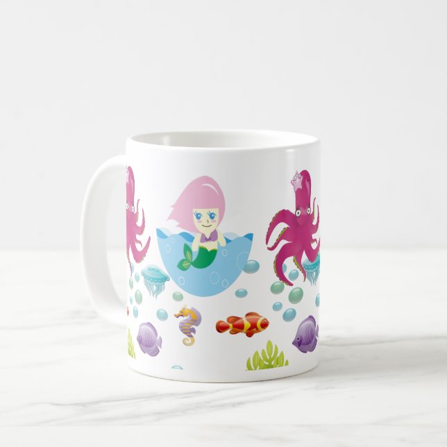 Taza De Café Sirena rosa subacuática y fantasía oceánica octopu (Anverso izquierdo)