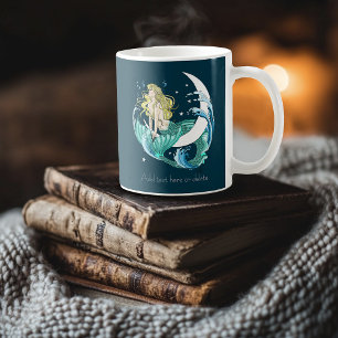 Taza De Café Sirena Rubia Luna Creciente Arte Fantasía Deco