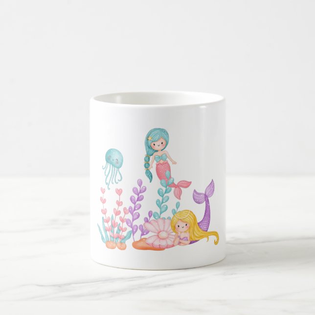 Taza De Café Sirenas y medusas bajo la acuarela del mar (Centro)