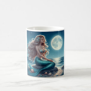 Taza De Café Sirenita en la playa por la noche
