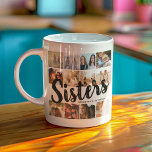 Taza De Café SISTERS, Photo Collage & Names Sibling<br><div class="desc">Let your sister know how much they mean to you with this trendy 'Sisters' photo collage mug. Featuring 12 square photographs of your choice, which are easily downloaded from your phone or computer, the text 'SISTERS' in big modern lettering on a white background that can be changed to any color...</div>