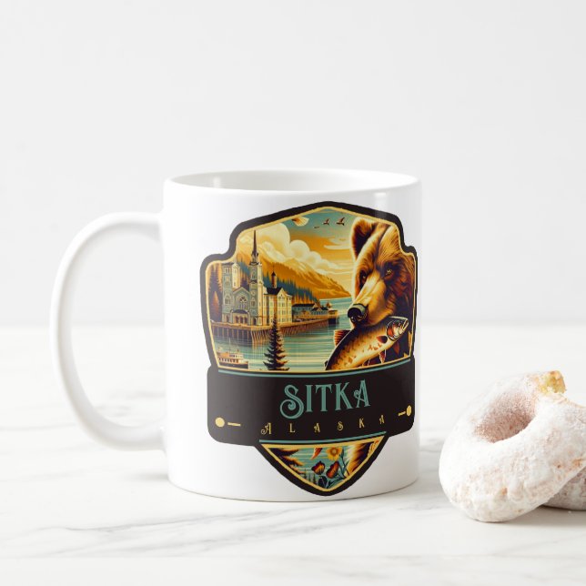 Taza De Café Sitka, Alaska | Antiguo (Con donut)
