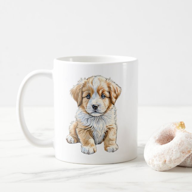 Taza De Café Sitting Puppy Dog Mug (Con donut)