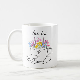 Taza De Café Six-Tea 60th Birthday Whimsical Colorful Floral  