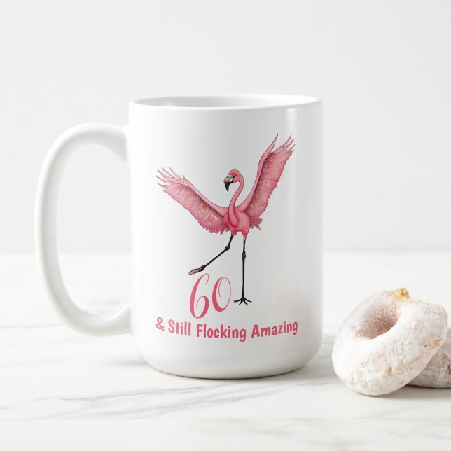 Taza De Café  Sixtieth Birthday Flocking Amazing Flamingo (Con donut)