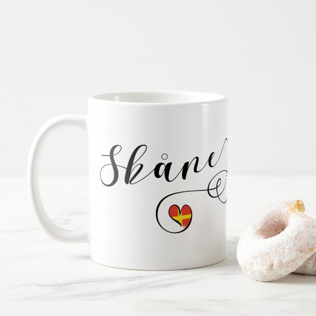 Taza De Café Skåne Flag Heart, Suecia, Scania (Con donut)
