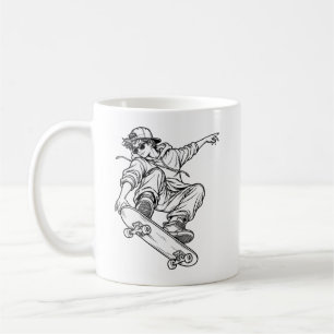 Taza De Café Skateboard Freestyle – Arte de Línea Urbana