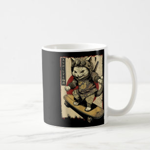Taza De Café Skateboard japonés samurai Cat Tattoo Kawaii Ninj