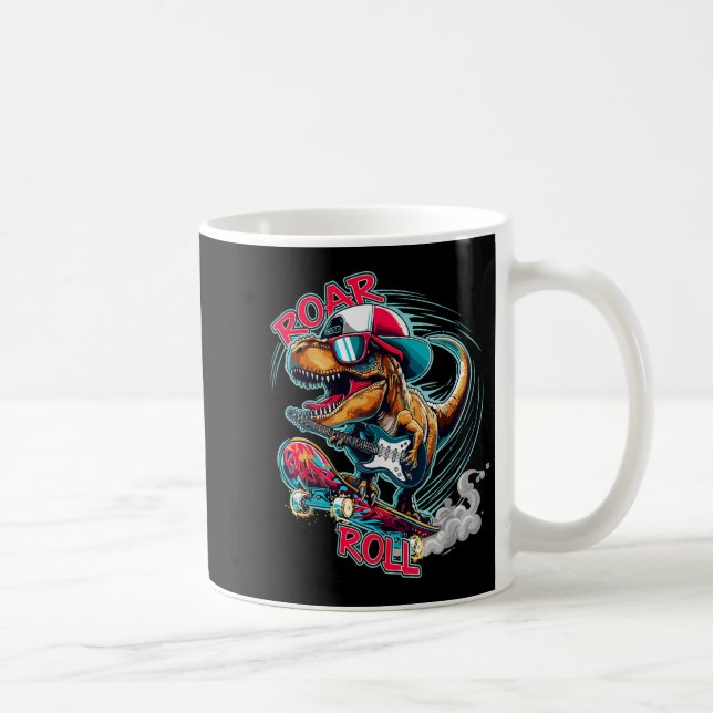 Taza De Café Skater Guitar T-rex Roar Roll Dinosaur For Boys Me (Derecha)