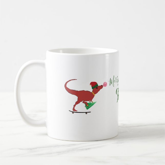 Taza De Café Skater T-rex Santa (Izquierda)