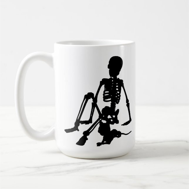 Taza De Café skeleton Boy y su arte de silueta de gato mascota (Izquierda)