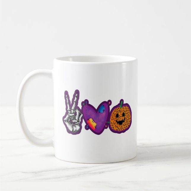 Taza De Café Skeleton Calabaza Paz Amor Halloween (Izquierda)