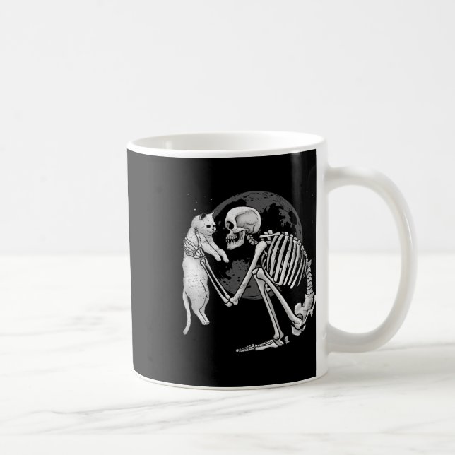 Taza De Café Skeleton Cat Skull Kitty Típico Fantasma Halloween (Derecha)