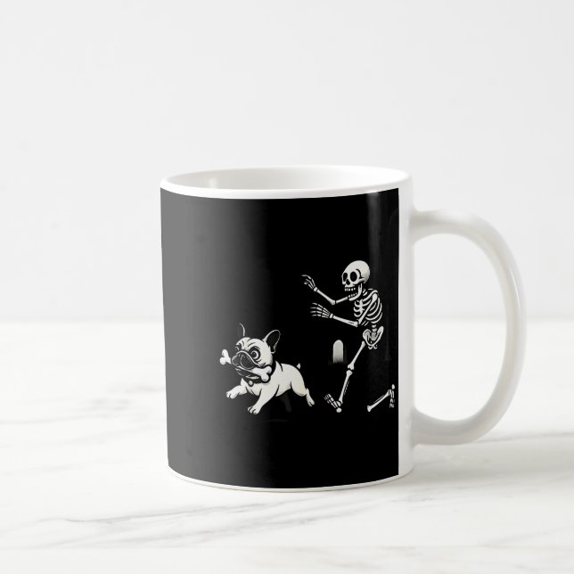 Taza De Café Skeleton Chasing French Bulldog Biting Leg Bone Ha (Derecha)