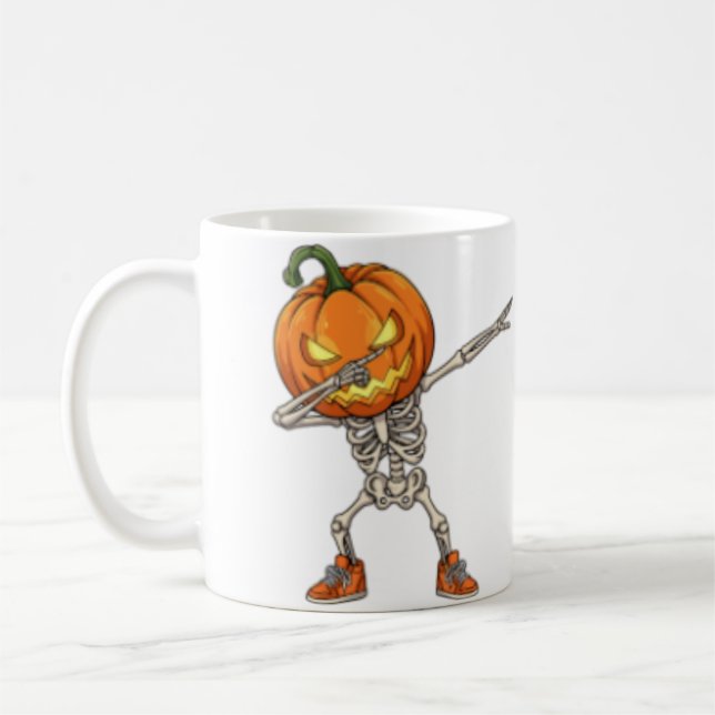 Taza De Café Skeleton con cabeza de calabaza Dab Dance Hallowee (Izquierda)