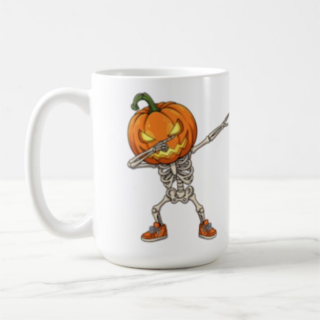 Taza De Café Skeleton con cabeza de calabaza Dab Dance Hallowee (Izquierda)