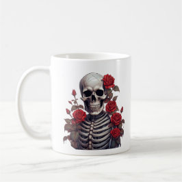 Taza De Café Skeleton con rosas rojas