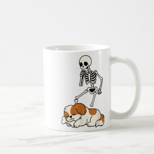 Taza De Café Skeleton Dog Halloween Skeleton persiguiendo a Shi