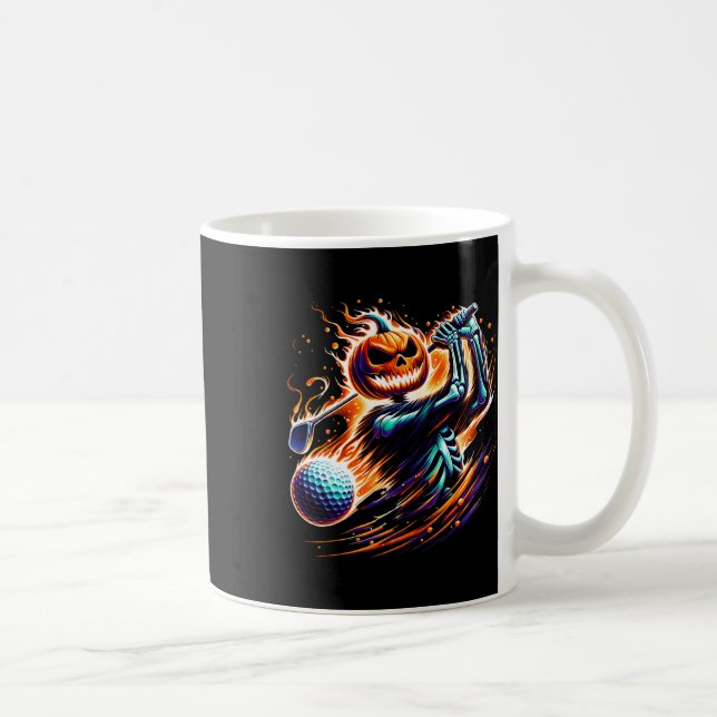 Taza De Café Skeleton Golfing Halloween Pumpkin Golfer (Derecha)