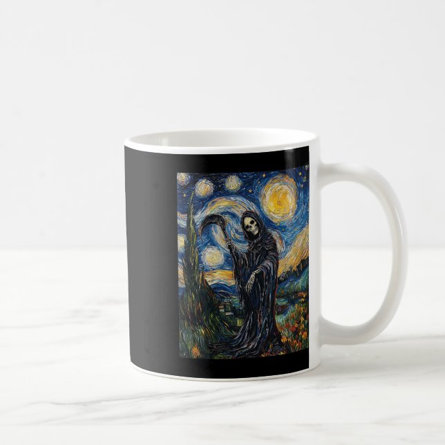 Taza De Café Skeleton Grim Reaper - Estilo Van Gogh - Nig Starr (Derecha)