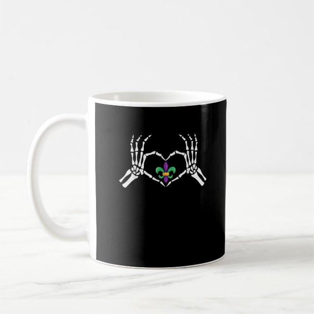 Taza De Café Skeleton Hand Heart Mardi Gras (Izquierda)