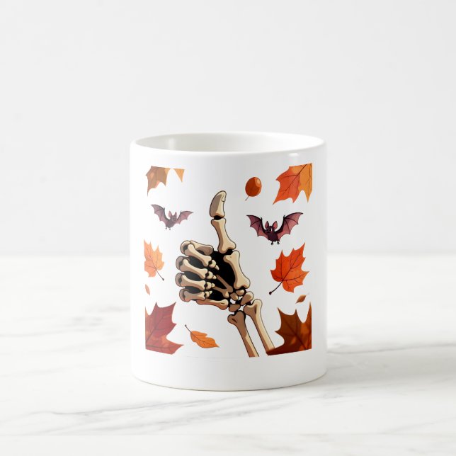 Taza De Café Skeleton Hand Thumbs Up Positive Halloween (Centro)