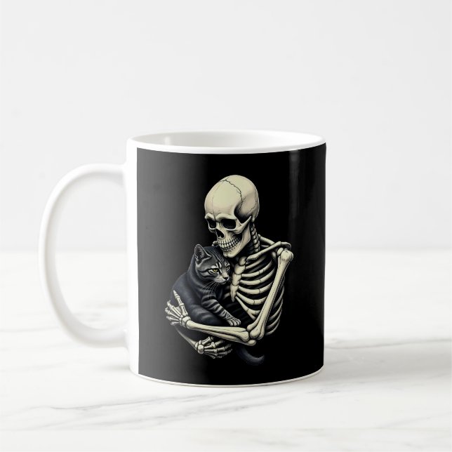 Taza De Café Skeleton Hugging Cat Funny Halloween Cat Lover (Izquierda)