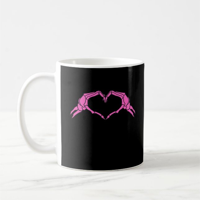 Taza De Café Skeleton manos corazón Rótulo retro Halloween (Izquierda)