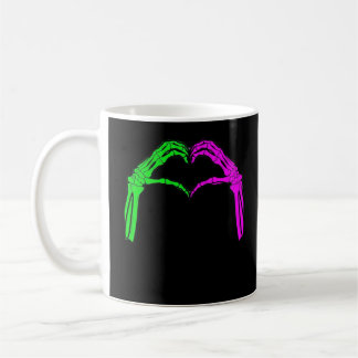 Taza De Café Skeleton manos Rótulo de corazón retro disfraz de