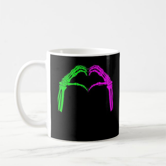Taza De Café Skeleton manos Rótulo de corazón retro disfraz de  (Izquierda)