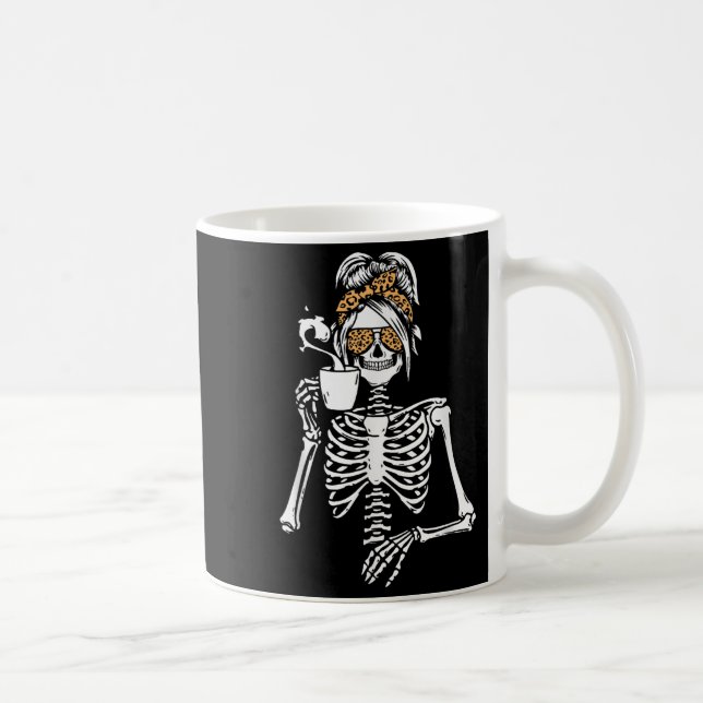 Taza De Café Skeleton Messy Bun Coffee Drinking Halloween Costu (Derecha)