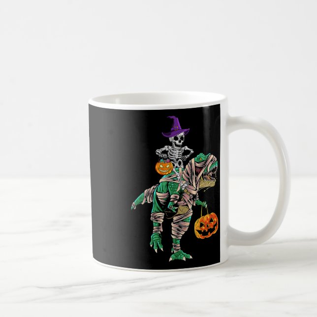 Taza De Café Skeleton Mummy Dinosaur T Rex Halloween Para Niños (Derecha)