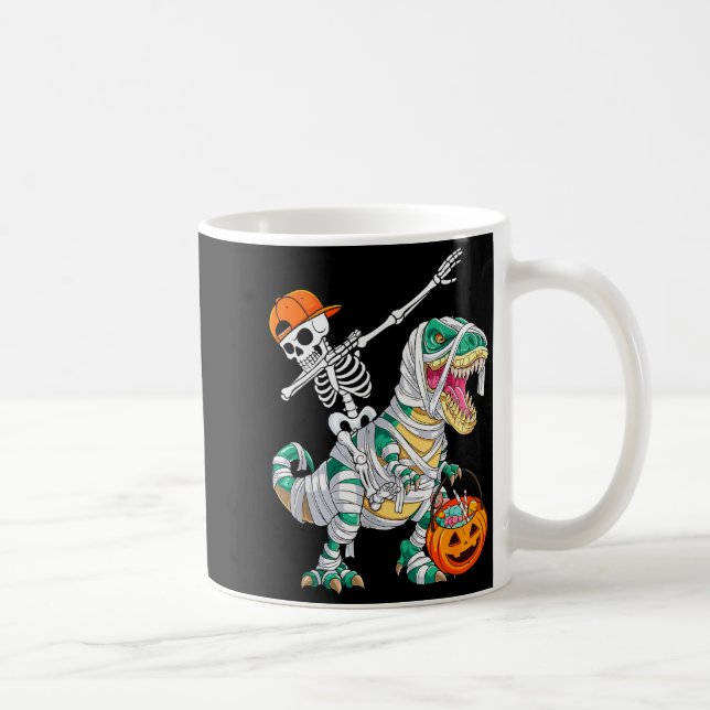Taza De Café Skeleton Riding Dancing Dab Dinosaur T Rex Hallowe (Derecha)