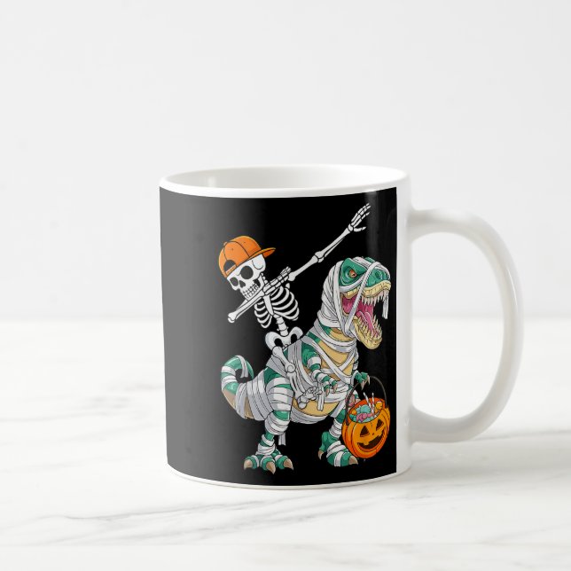 Taza De Café Skeleton Riding Dancing Dab Dinosaur T Rex Hallowe (Derecha)