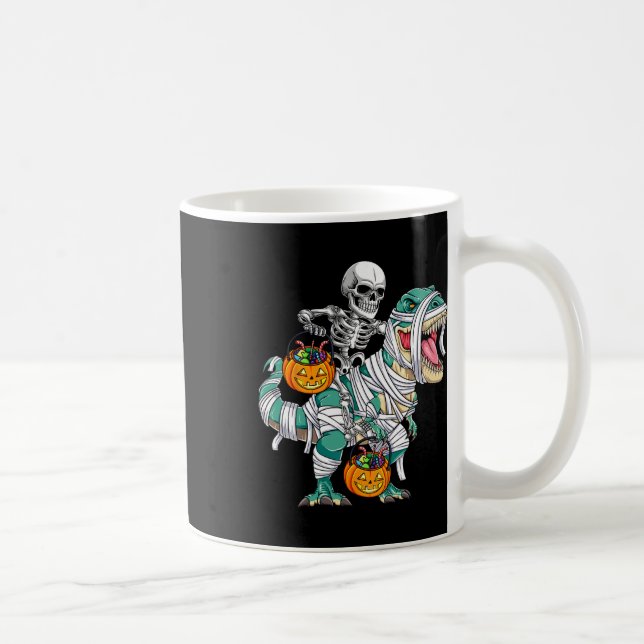 Taza De Café Skeleton Riding Dinosaur T Rex Fun Niños Hallo (Derecha)